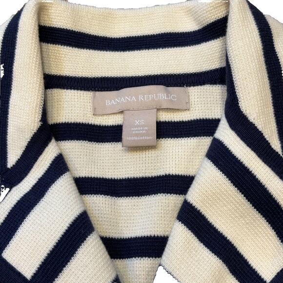 Banana Republic Navy Blue/Cream Cotton Knit Double Breasted Blazer Nautical XS - Picture 3 of 6